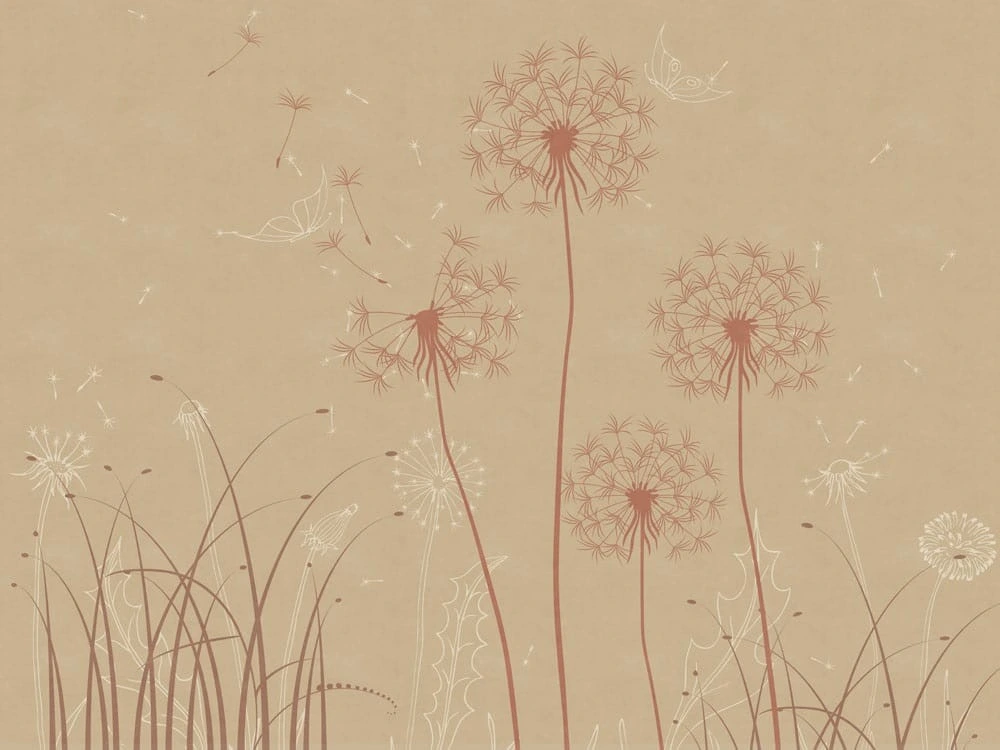 Фотообои на стену - цветы, графика, одуванчики, бежевые