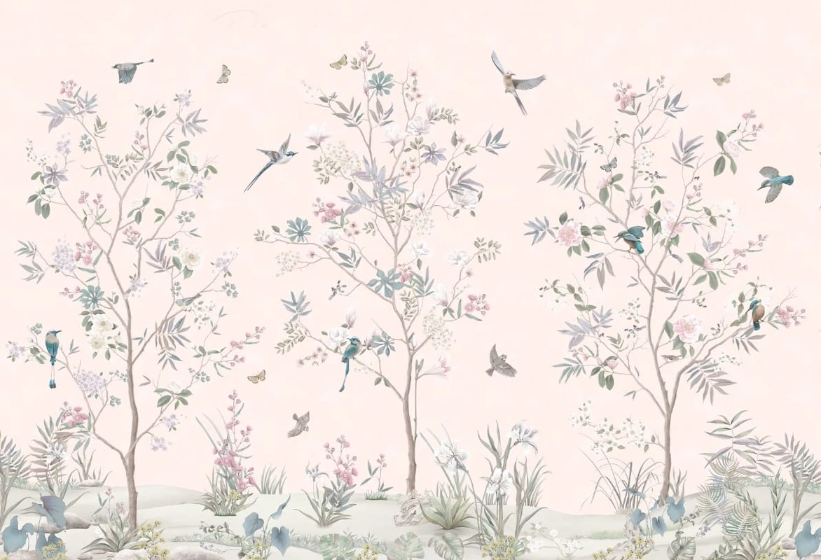 Фотообои на стену - в гостиную, шинуазри, сады, купить фреску хорошего качества, красивые фрески на стену, итальянский художник, с оттенком нежным, лучшие фрески на стену, фотообои лучшие, лучшие