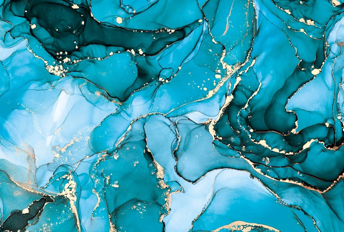 Фотообои на стену - флюиды, ярко бирюзовая, бирюзовая, с золотом