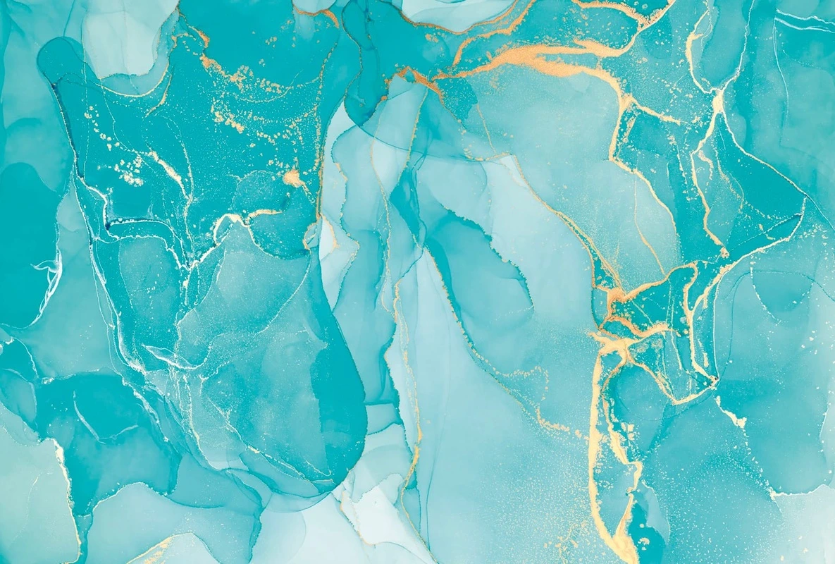Фотообои на стену - флюиды, бирюзовая, яркие, с золотом, с белым