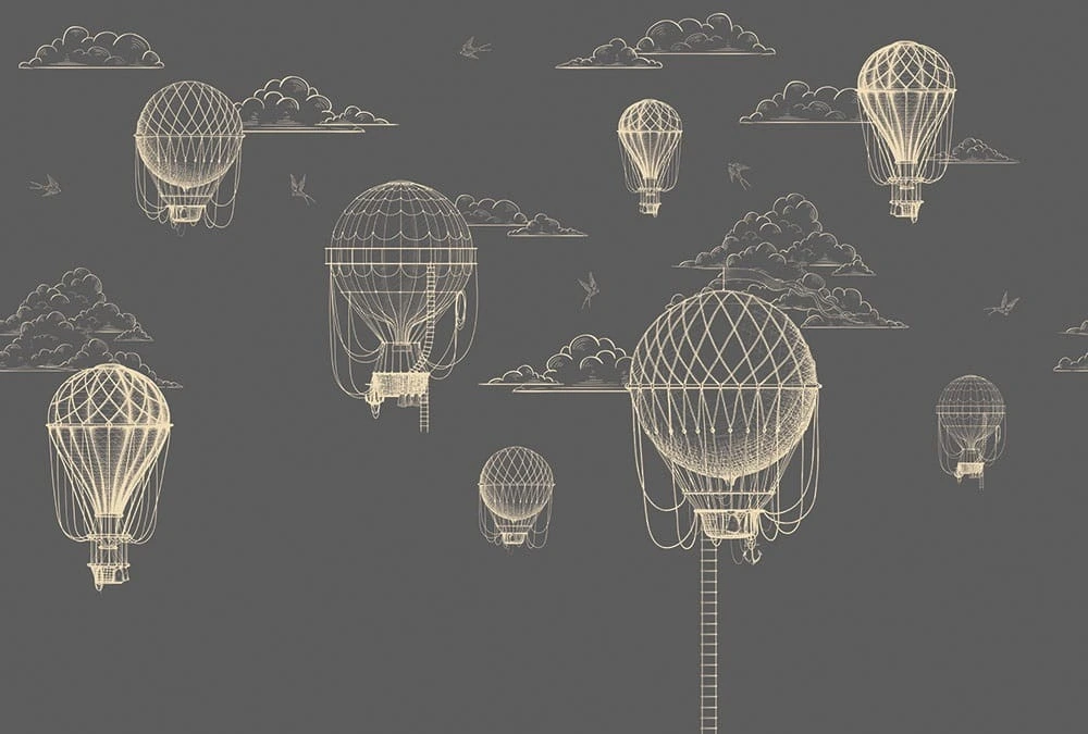 Фотообои на стену - графика, золотые линии, воздушные шары, темные, с золотом, на черном фоне