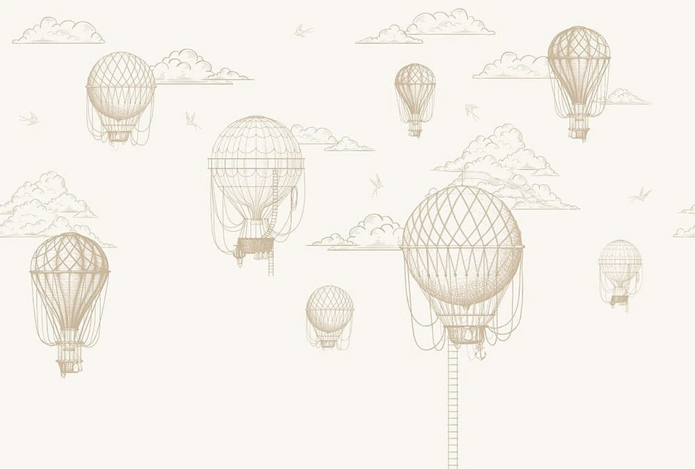 Фотообои на стену - графика, бежевые, воздушные шары, светлые