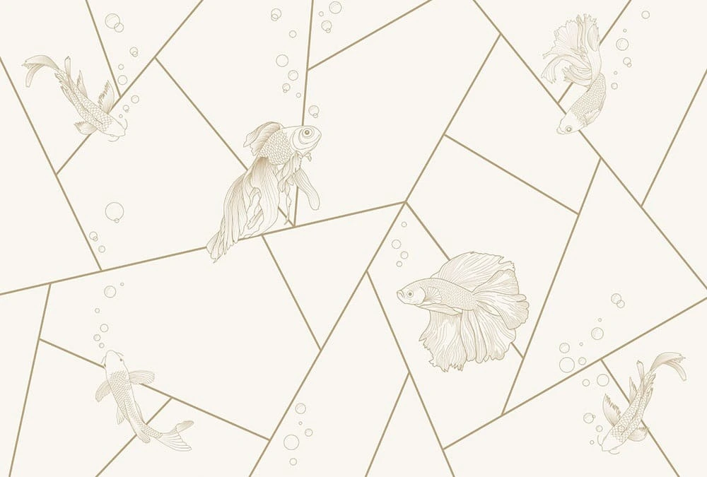 Фотообои на стену - графика, геометрия, рыбы, светлые, бежевые, линии