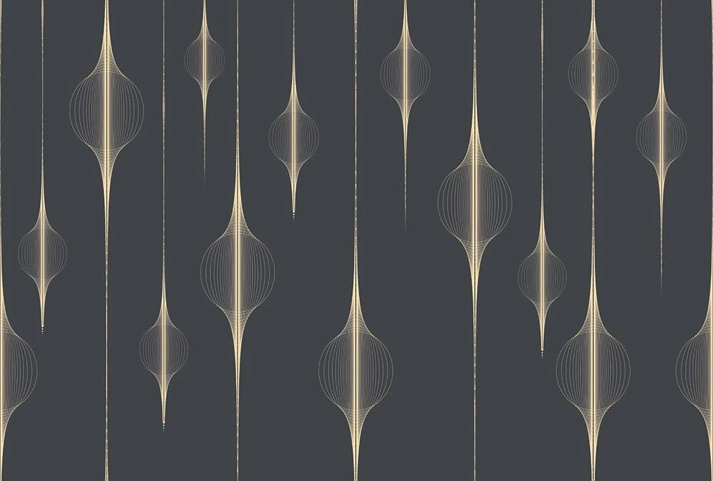 Фотообои на стену - графика, золотые линии, темные, на черном фоне