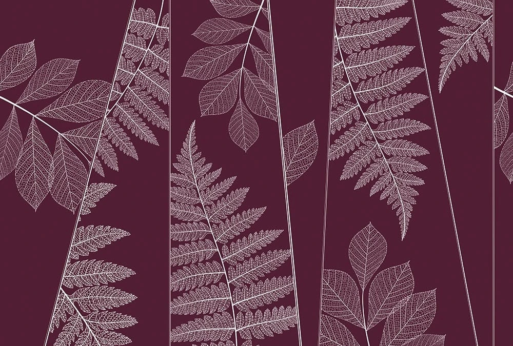 Фотообои на стену - графика, листья, темные, вишневого цвета