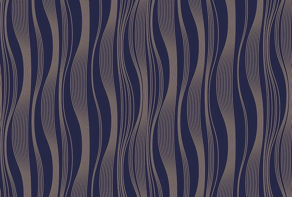 Фотообои на стену - графика, золотые линии, вертикальные, волнистые, волны, темные, синий, на синем фоне