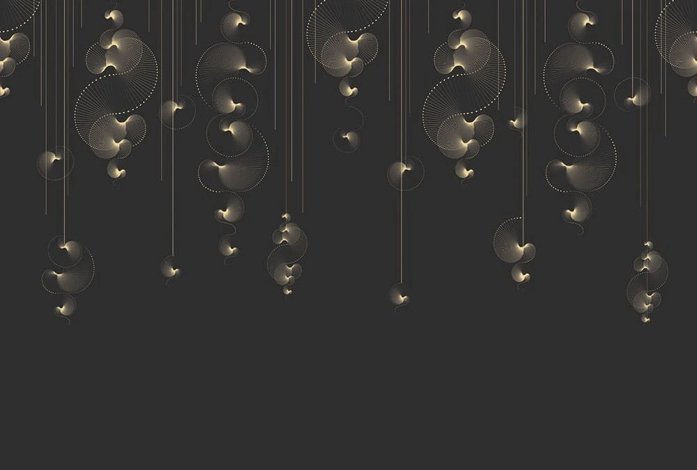 Фотообои на стену - графика, золотые линии, золотой узор, синий, темно синяя