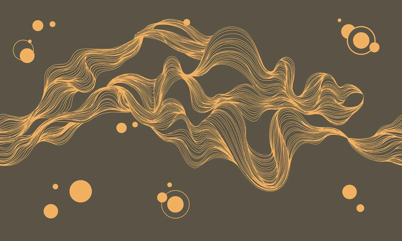 Фотообои на стену - графика, золотые линии, волны, узор, темные, на черном фоне