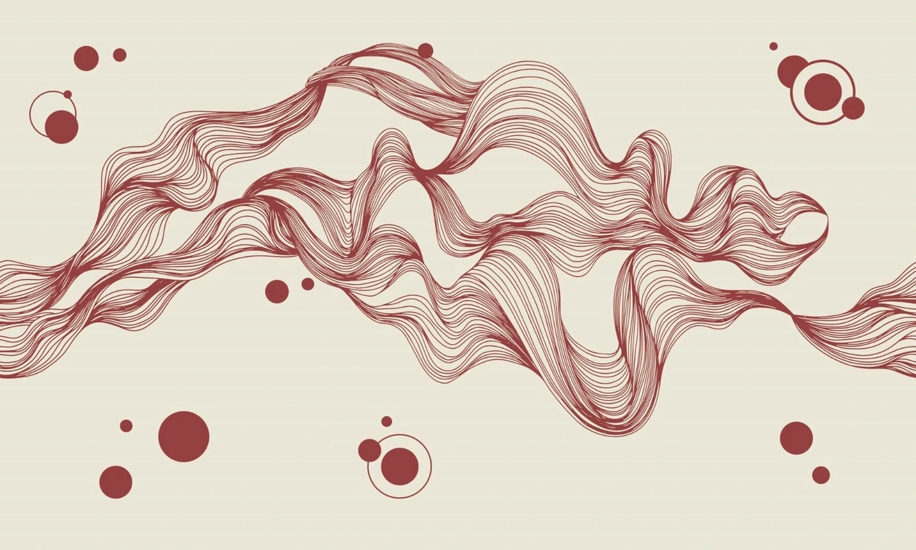 Фотообои на стену - графика, линии, на бежевом фоне, бордовая, вишневая, волны, узор