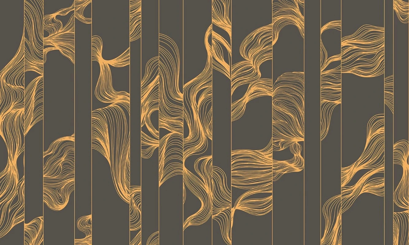 Фотообои на стену - графика, золотые линии, темные, на черном фоне, волны, вертикальные