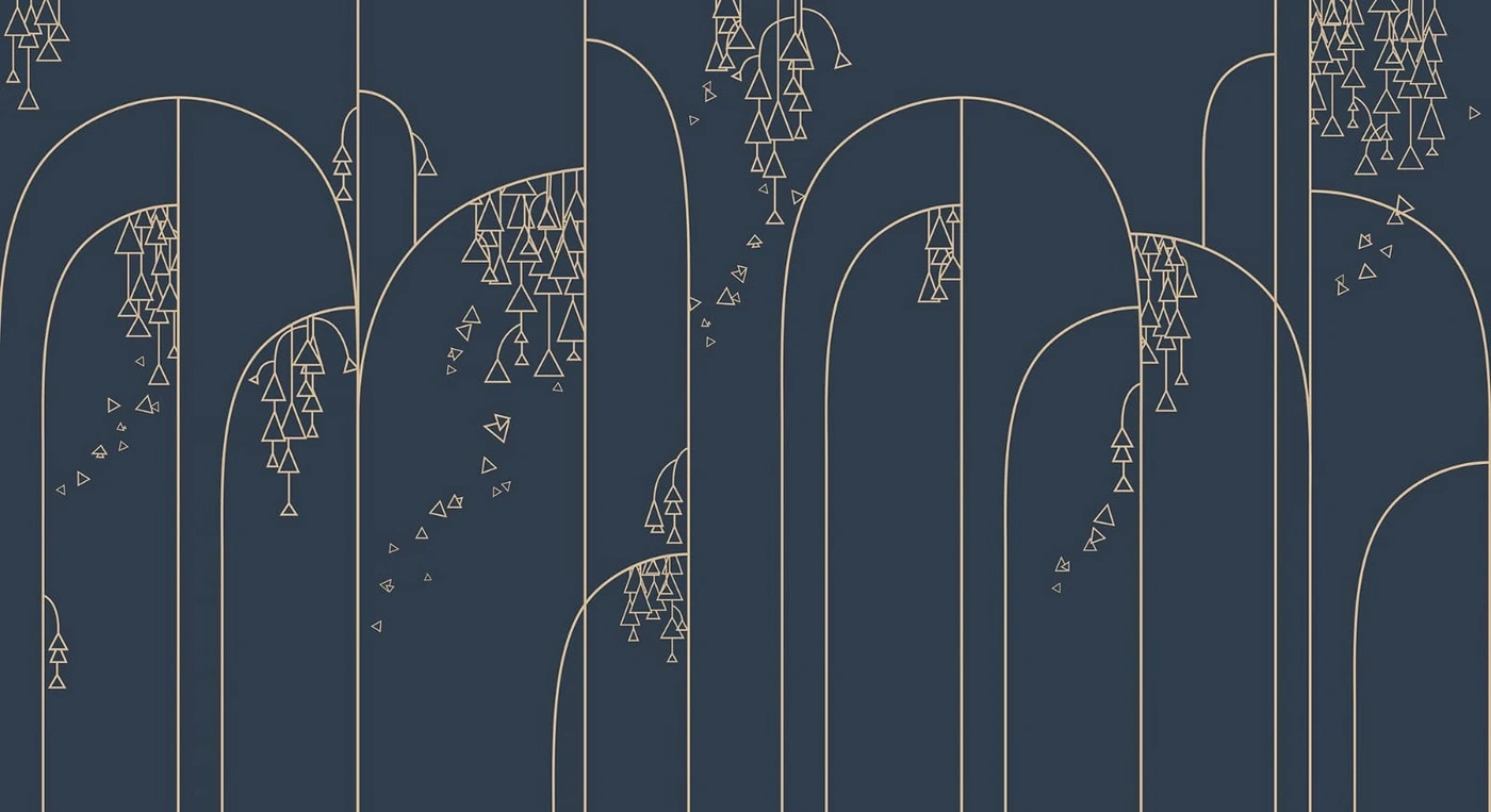 Фотообои на стену - графика, золотые линии, вертикальные линии, на синем фоне, синий, темно синяя