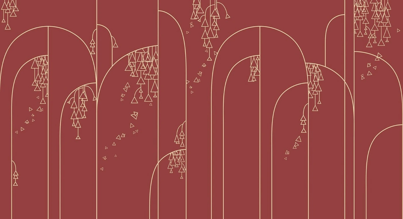 Фотообои на стену - графика, золотые линии, вертикальные линии, бордовая, ягодного цвета