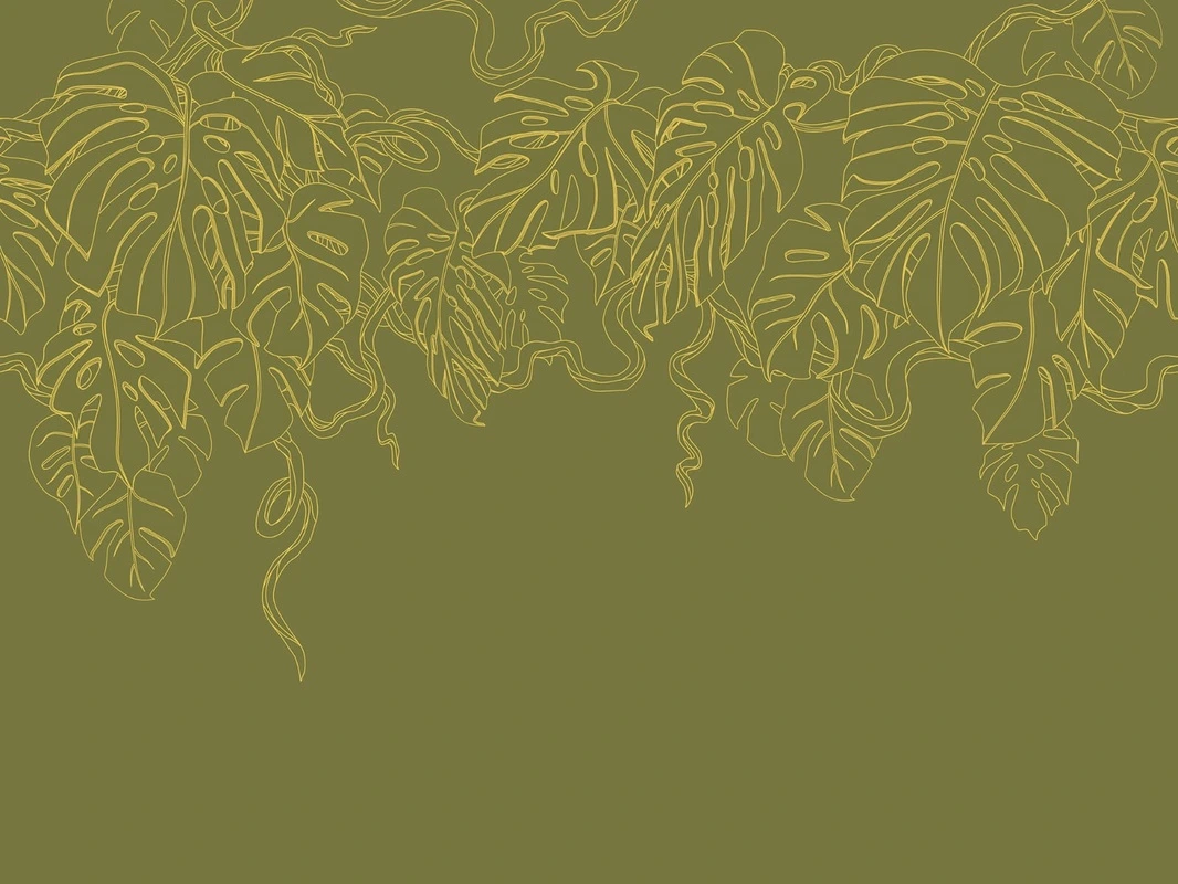Фотообои на стену - графика, листья, тропические, болотные, золотые линии, темные