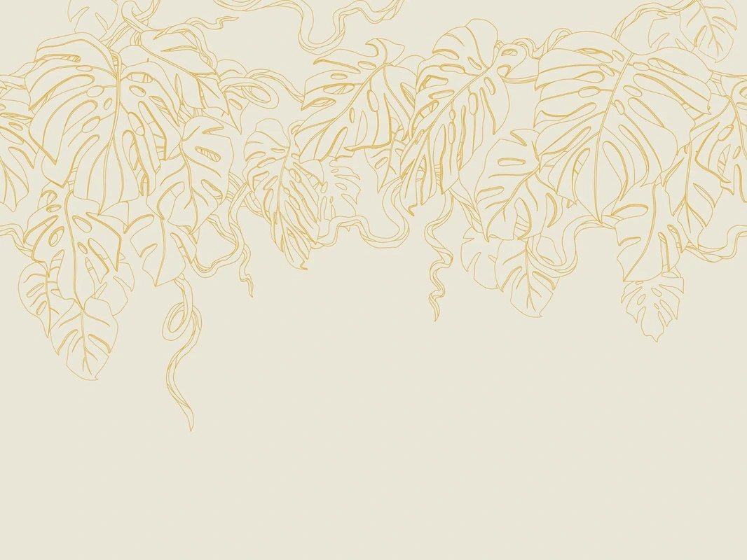 Фотообои на стену - графика, бежевые, золотые линии, листья, тропические, свисающие