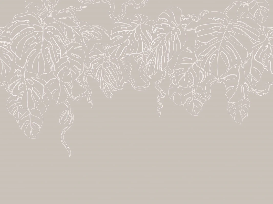 Фотообои на стену - графика, цвета какао, цвета кофе с молоком, белая, листья, тропические, свисающие