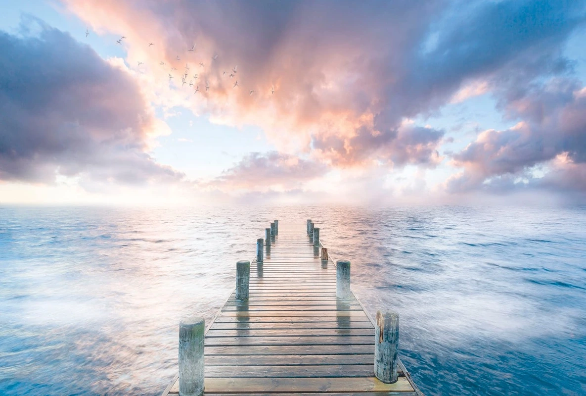 Фотообои на стену - пейзаж, релакс, морской, море, небо, яркие, мостик