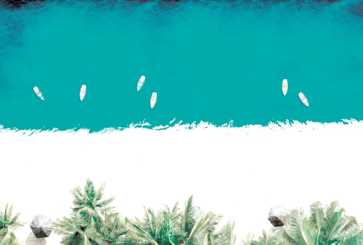 Фотообои и фрески на стену - пейзаж, релакс, берег моря, пальмы, в бассейн, бирюзовая