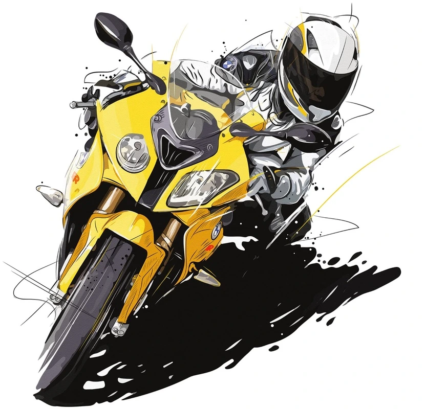 Фотообои на стену - в детскую комнату, мотоцикл, желтый, на белом фоне