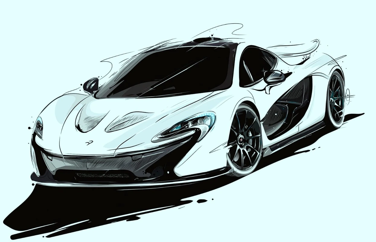 Фотообои на стену - в детскую комнату, машина, голубая, графика