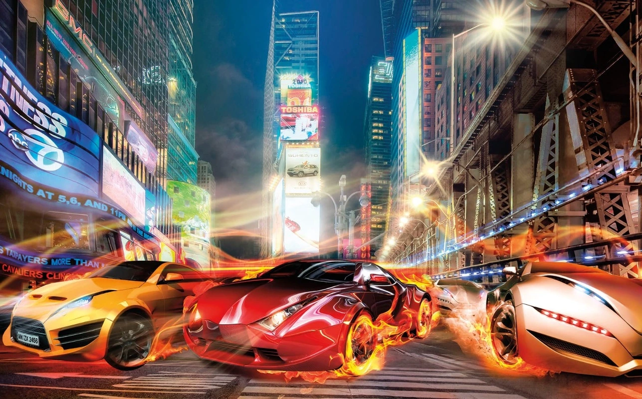 Фотообои и фрески на стену - в детскую комнату, машины, красная, желтая