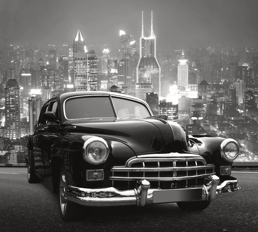 Фотообои и фрески на стену - в детскую комнату, черно-белые, машина, ретро