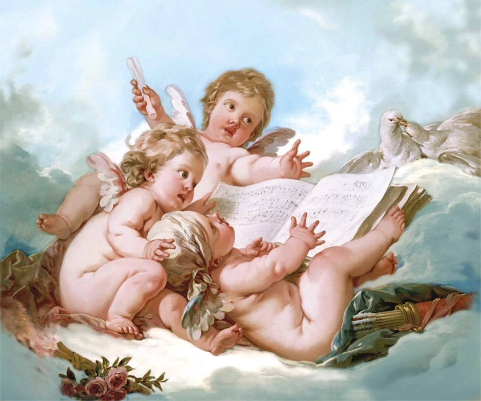 Фотообои и фрески на стену - живопись, ангелы, ноты