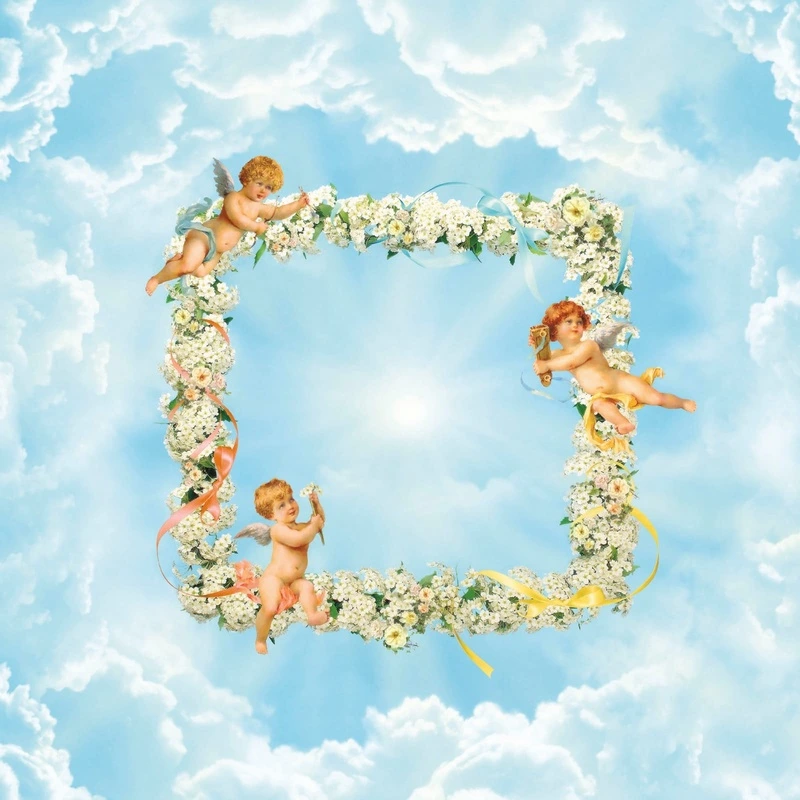 Фотообои и фрески на стену - живопись, потолок, ангелы, облака, в цветах
