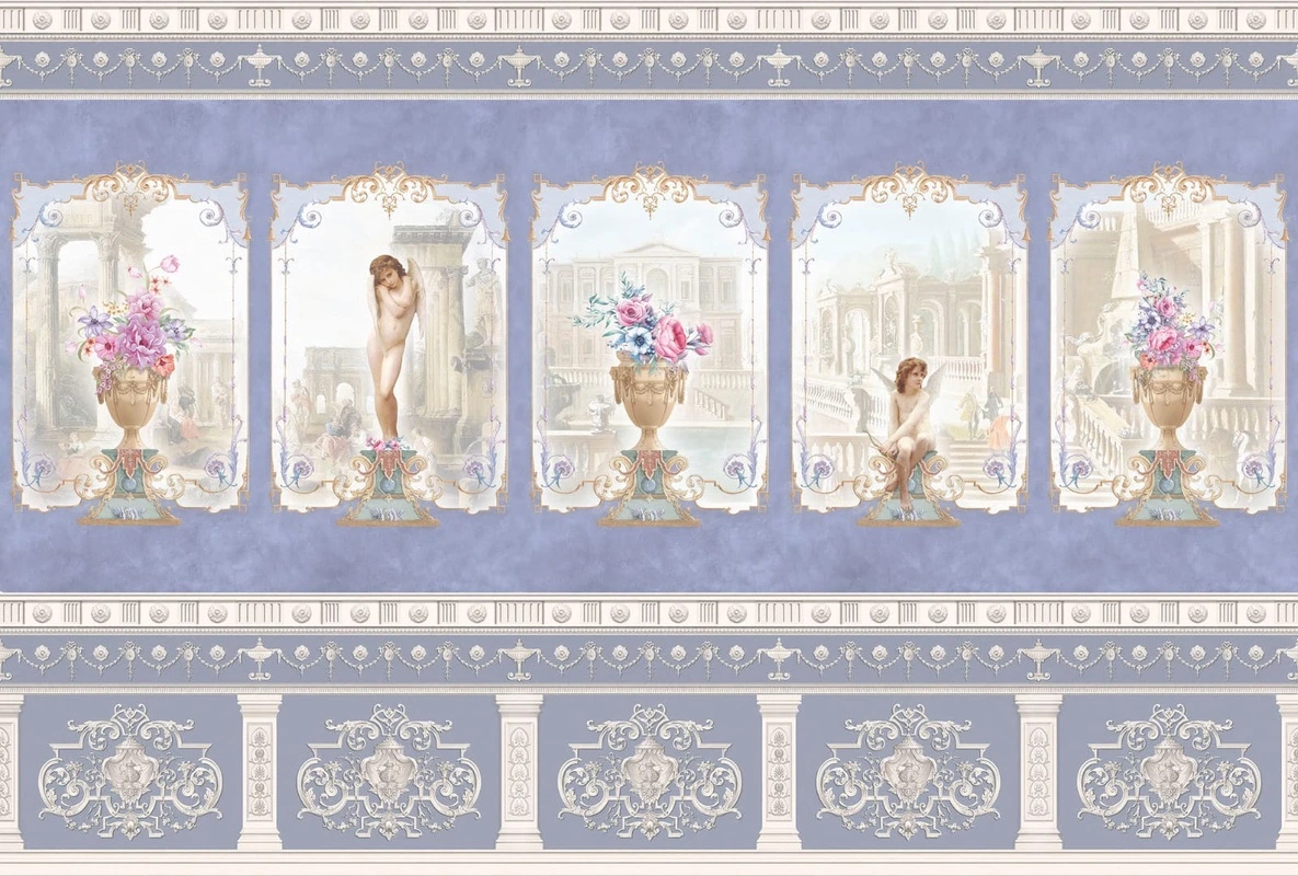 Фотообои на стену - живопись, ангелы, вазоны, букеты, голубая