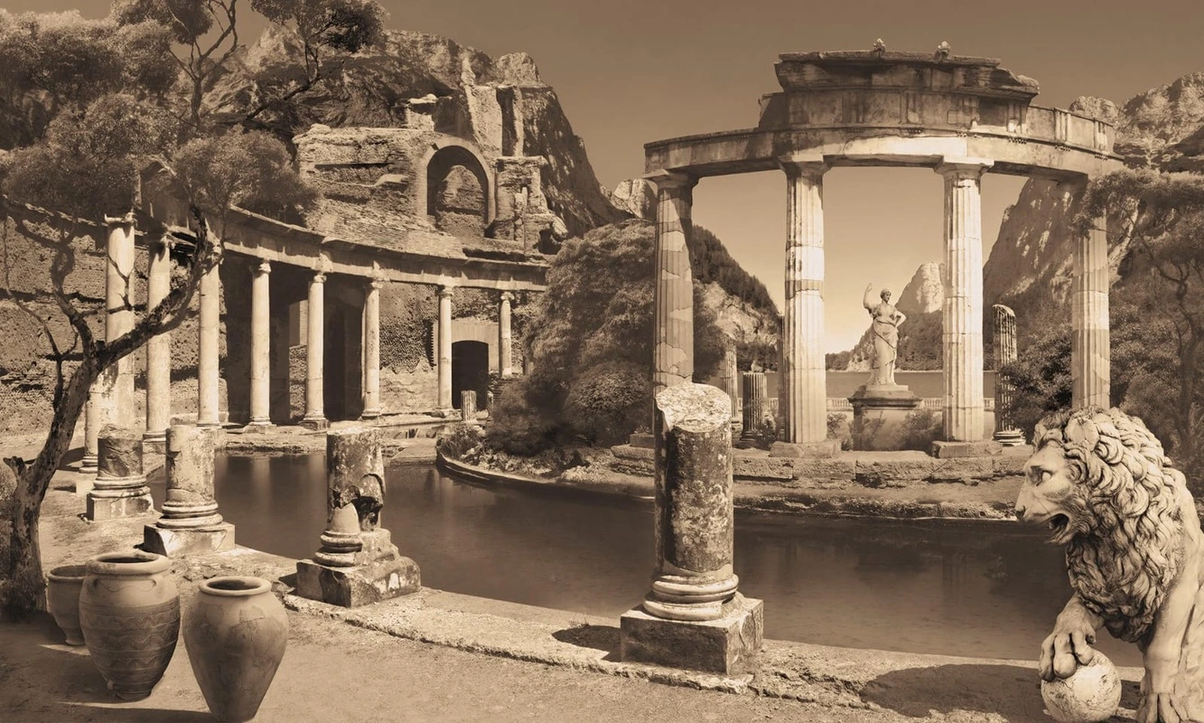 Фотообои и фрески на стену - пейзаж, колонны, развалины, бежевые