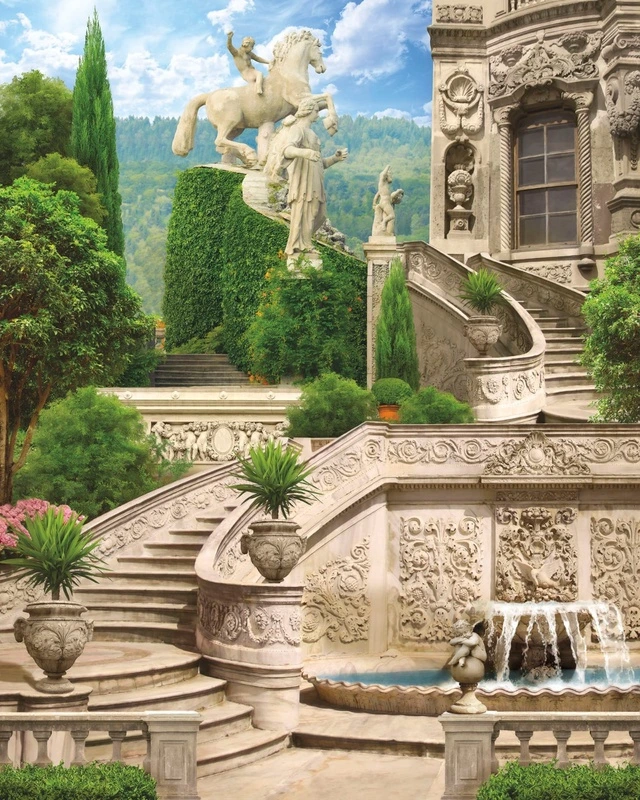 Фотообои на стену - пейзаж, развалины, лестница, дворец