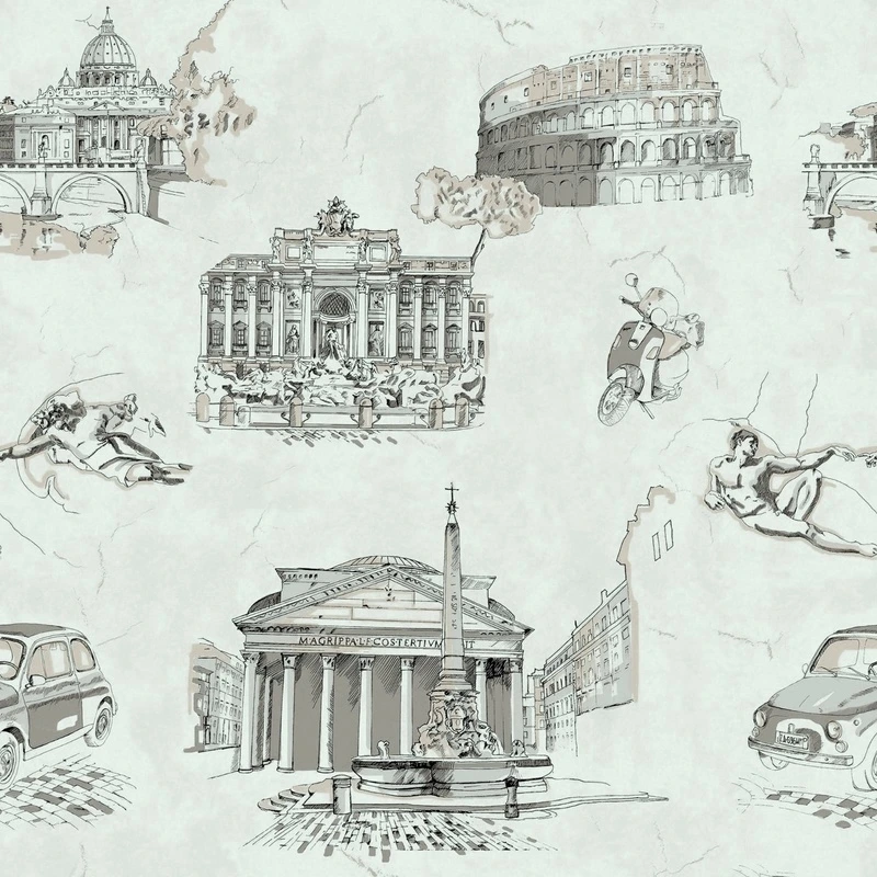 Фотообои и фрески на стену - графика, развалины, светло голубая, рисунок