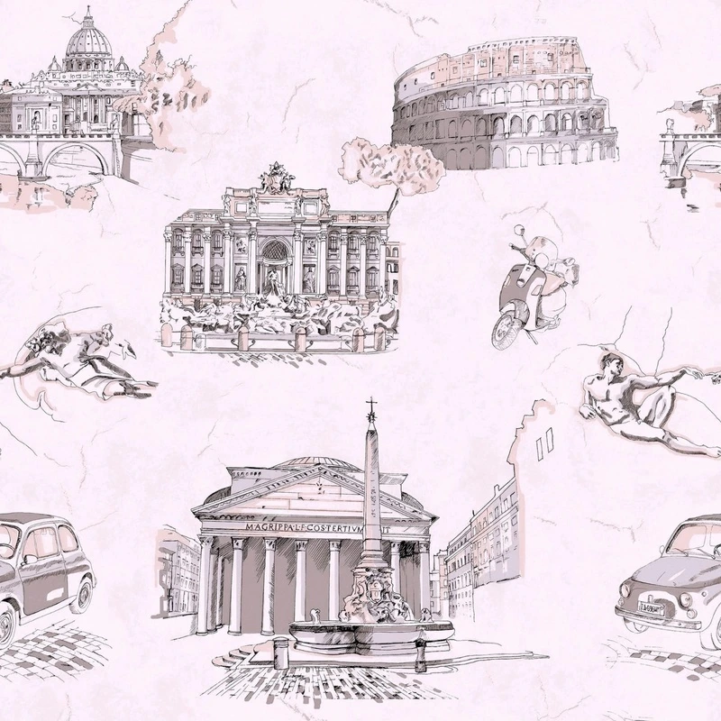 Фотообои и фрески на стену - графика, развалины, светло сиреневая, рисунок