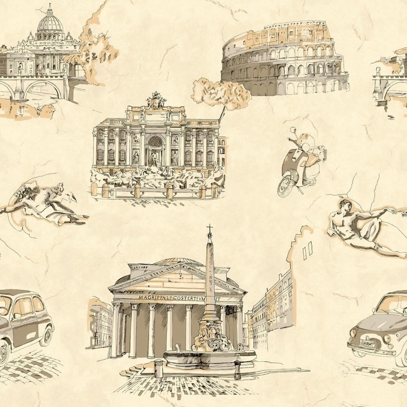 Фотообои и фрески на стену - графика, развалины, светло желтая, рисунок