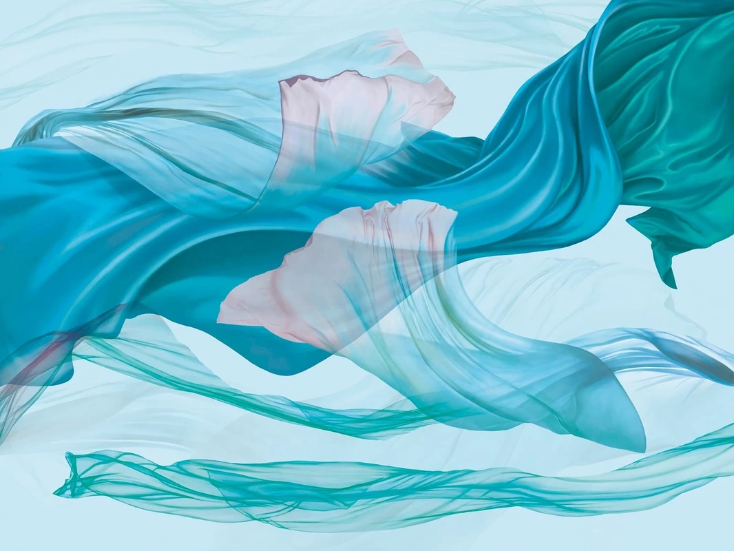 Фотообои и фрески на стену - графика, вуаль, синий, бирюзовая