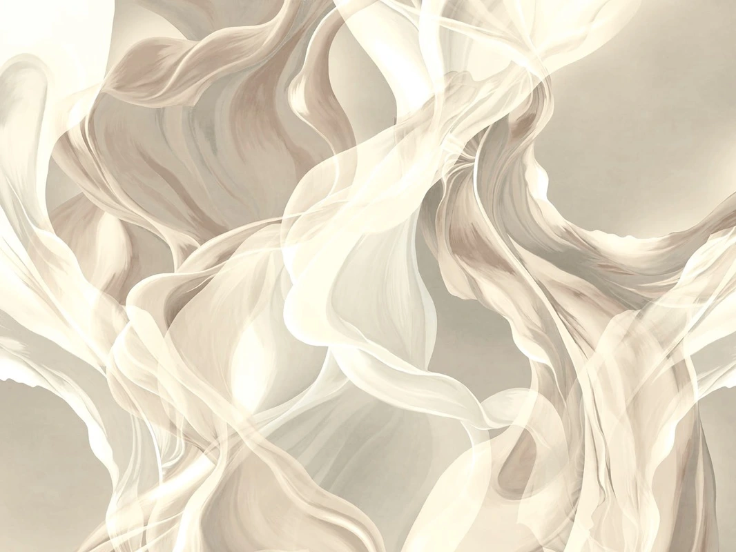 Фотообои и фрески на стену - графика, вуаль, бежевые, молочные