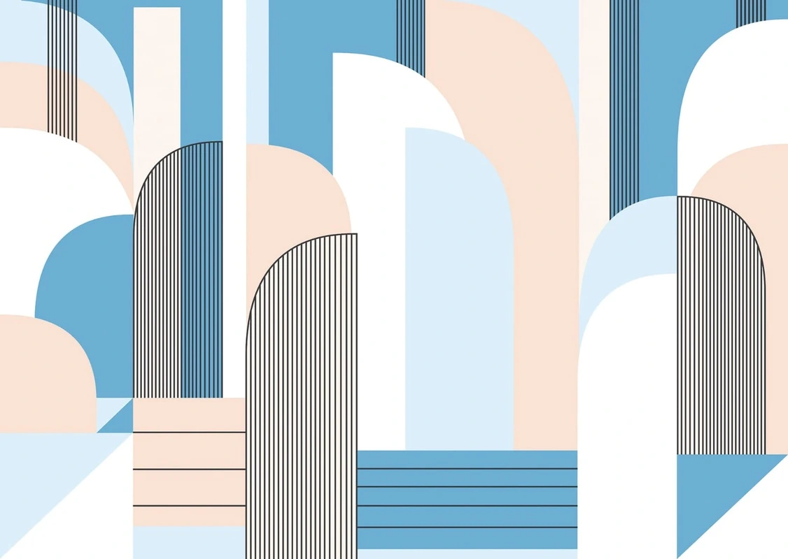 Фотообои и фрески на стену - геометрия, бело-голубая, персиковая