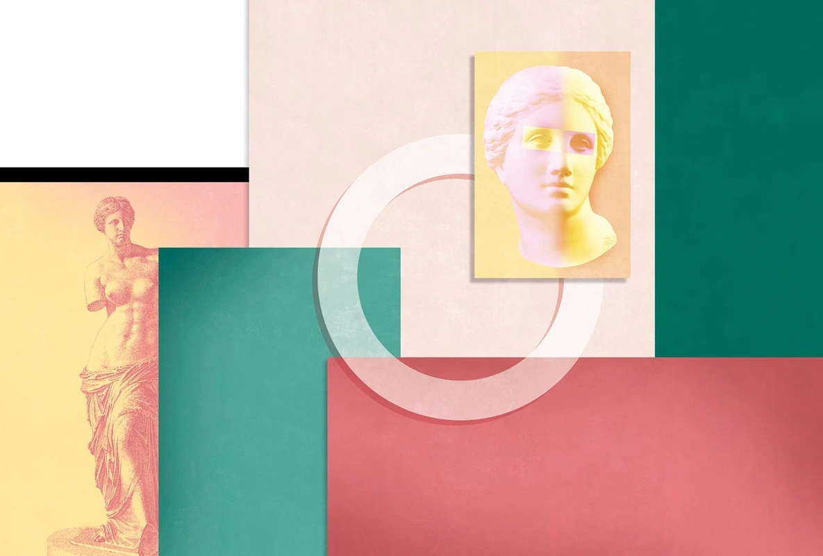 Фотообои и фрески на стену - геометрия, красно-зеленая, желто-белая