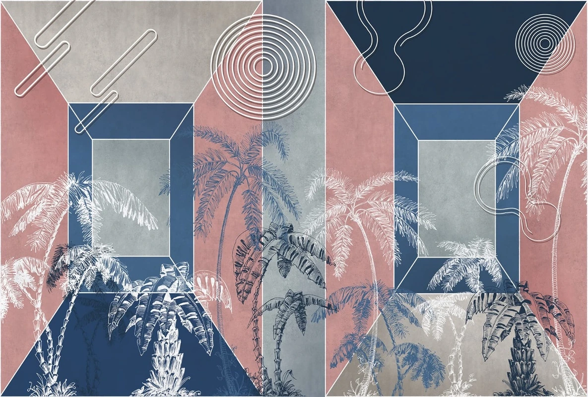 Фотообои на стену - геометрия, розовая, синий, серая