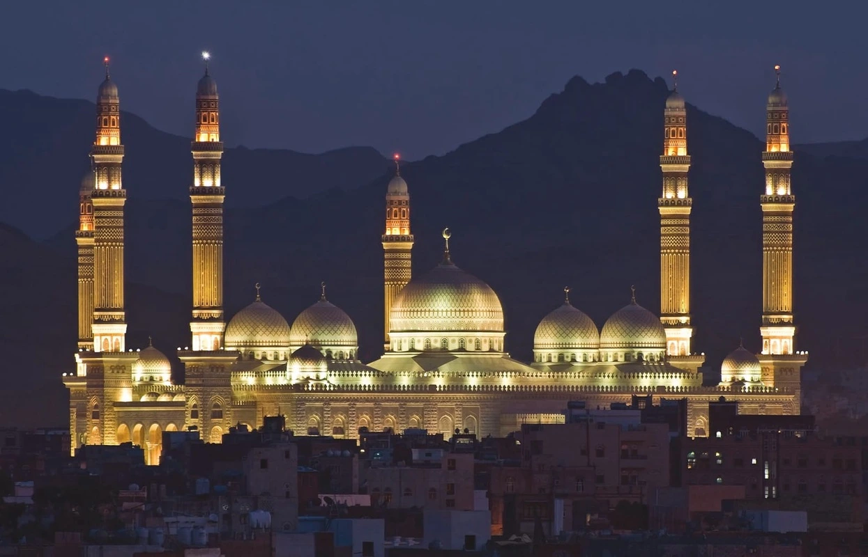 Фотообои на стену - пейзаж, ночной город, восточные, храм, мечеть, темно синий