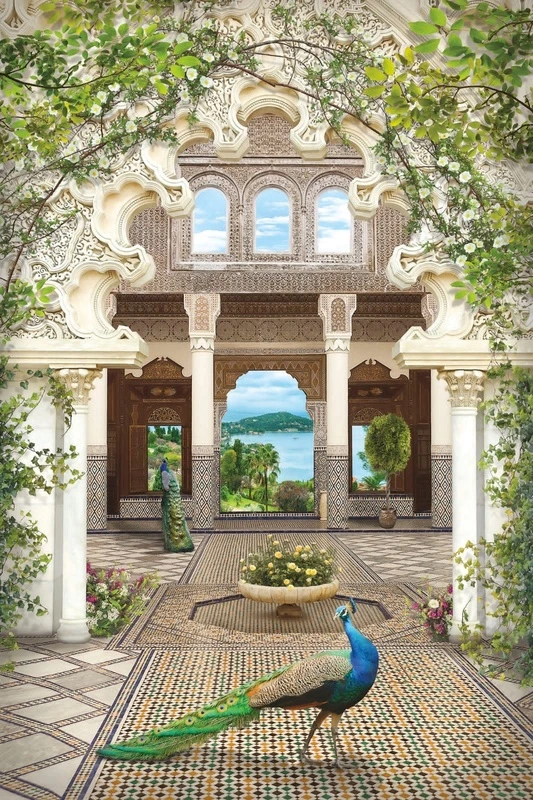 Фотообои и фрески на стену - пейзаж, восточные, павлин, белые