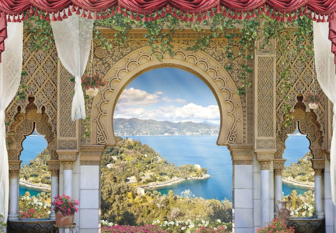 Фотообои на стену - пейзаж, восточные, арка, море