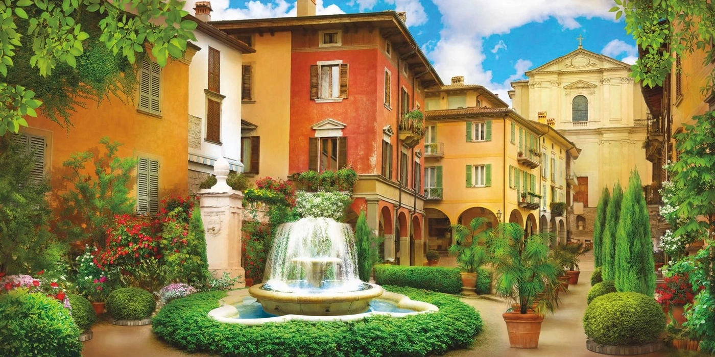 Фотообои и фрески на стену - улочки, европейские, фонтан