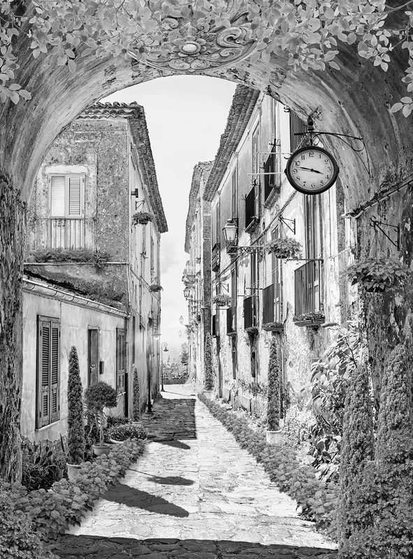 Фотообои и фрески на стену - улочки, европейские, черно-белые