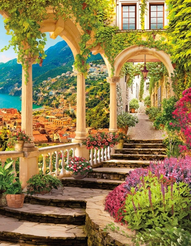 Фотообои на стену - улочки, европейские, арки, берег моря, колонны, лестница