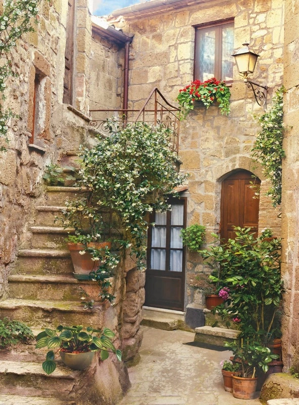 Фотообои на стену - улочки, европейские, дворик, лесенка, зелень