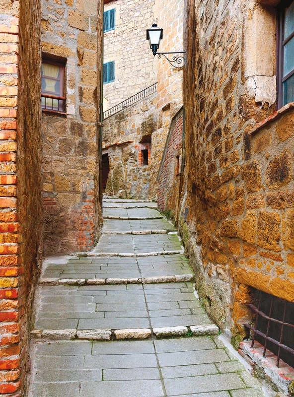 Фотообои и фрески на стену - улочки, европейские, серая, коричневая, мостовая