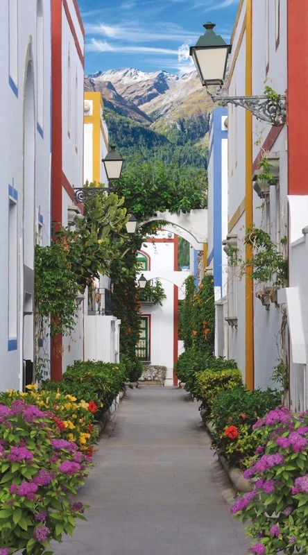 Фотообои и фрески на стену - улочки, европейские, белые, серые, с фонарями