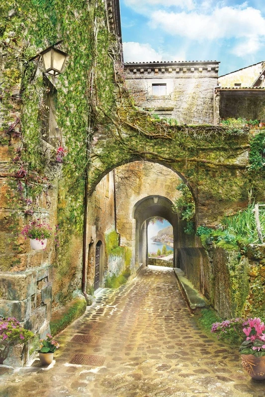 Фотообои на стену - улочки, европейские, с арками, зелень