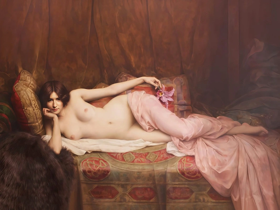 Фотообои и фрески на стену - наши работы, выполненные, обнаженные, девушка, с цветком, над кроватью, в спальню