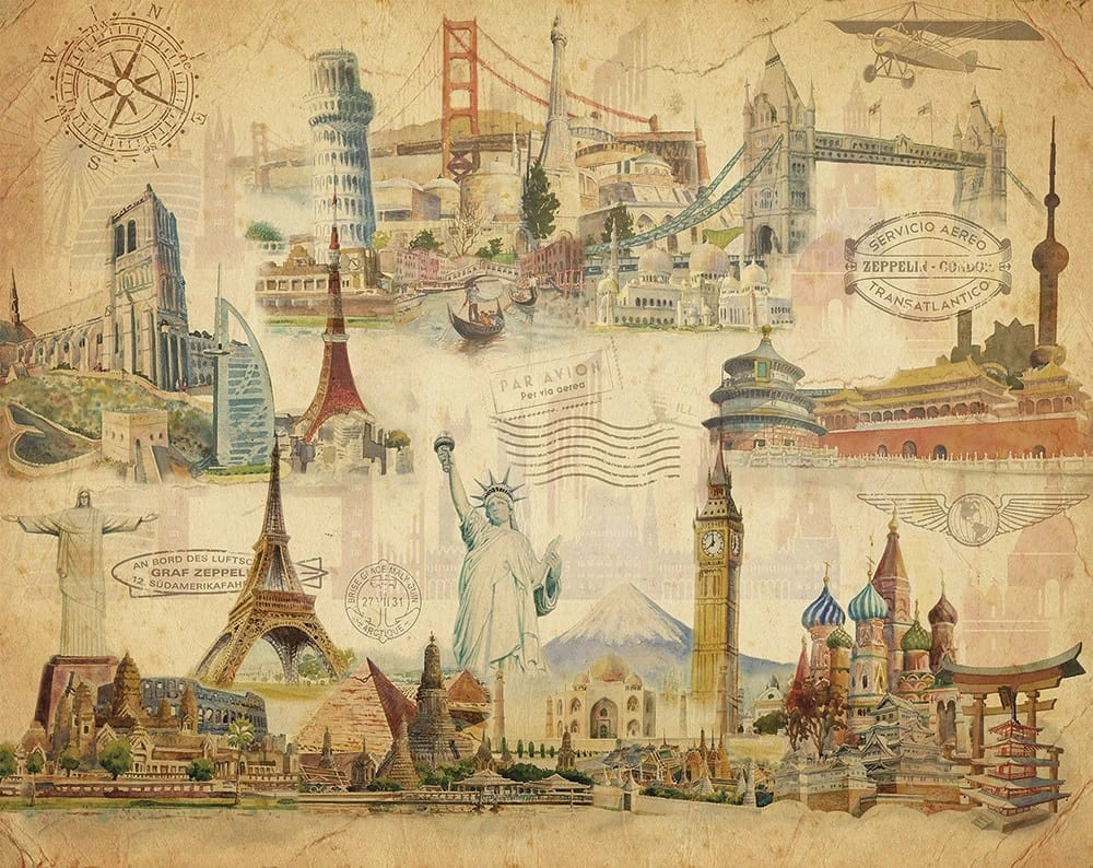 Фотообои и фрески на стену - улочки, города, чудеса света, бежевые